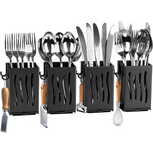 Utensil Drying Rack, 4Pcs Wall Mounted Utensil Holder Kitchen Drainage Basket Accessories, Plastic Dish Drainer Cutlery Knife Fork Spoon Holder Organizer, with Drain tray and Hooks