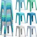 TURSTIN 12 Pieces Classroom Stools with Leather Pad Seats 18 Inch Plastic Stools Portable Backless Bar Chairs Flexible Seating Decorative Stool for Classroom Office Home School, Teal Multi Color