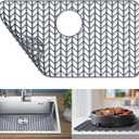 GUUKIN Sink Protectors for Kitchen Sink, 26''x 14'' Silicone Kitchen Sink Mat Grid for Bottom of Farmhouse Stainless Steel Porcelain Sink with Rear Drain (Grey) (26"x14" Rear Drain)