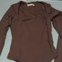 QINSEN Women's Sexy Square Neck Bodysuit Long Sleeve Double Lined Shirt Tops (Coffee Bean) Small