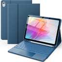 CHESONA for iPad 10th Generation Case with Keyboard, 7 Color Backlight, Multi-Touch Trackpad, Flip Stand Case with Pencil Holder, 2 Wireless Channels for iPad (A16) 11th/10th Gen 2025/2022, Steel Blue