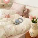 Sedefen Striped Duvet Cover Full Size Pink Stripes Bow Bedding Set 3 Pcs Cotton Princess Style Cute Bowknot Dot Reversible Comforter Cover for Kids Boys Girls with Zipper Closure and 2 Pillowcases