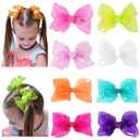 Waterproof Jelly Hair Bows, Multi-colored PVC Summer Swim Pool Bow Clips Transparent Hair Accessories for Girls Toddler Infants Kids Teens Children (Swim Pool Bows, 4inch) (1 Count (Pack of 8))