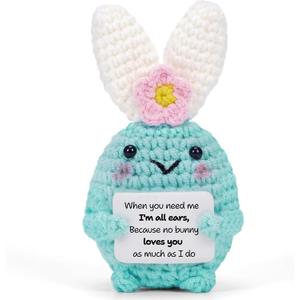 Positive Crochet, Handmade Mini Rabbit Inspirational Emotional Motivational Crochet Animal, Birthday Gift for Her, Graduation Gift