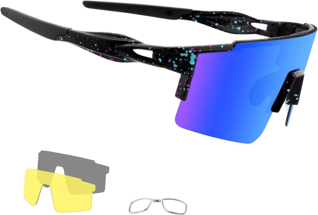 Cycling Sunglasses Polarized Sunglasses for Cycling Men Women with 1 Lens or 3 Interchangeable Lens Baseball Glasses