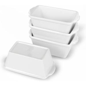 GDCZ Mini Loaf Pan Set, 6.2-Inch 4 Pcs Ceramics Non-Stick Baking Bread Pan (White)