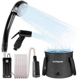 DR.PREPARE Portable Shower for Camping, Camping Shower with 4.5 Gallons Foldable Bucket, USB Rechargeable Battery, 2 Shower Heads, Outdoor Camp Showers for Hiking, Travel, Climbing, Pet Cleaning