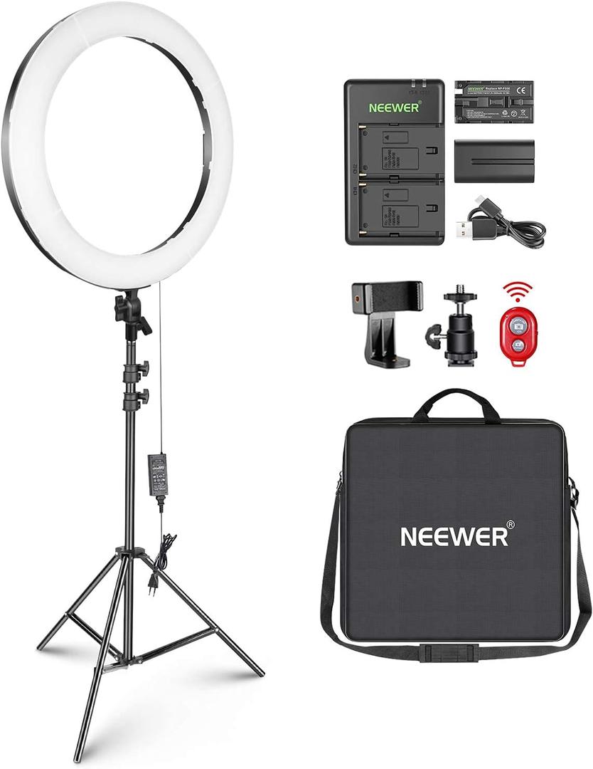 Neewer 20-inch LED Ring Light Kit for Makeup YouTube Video Blogger Salon - Adjustable Color Temperature with Battery or DC Power Option, Battery, Charger, AC Adapter, Phone Clamp and Stand Included