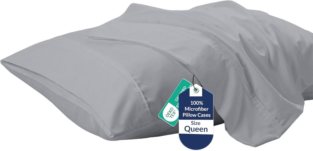 Royale Linens Queen Pillowcase Set of 2 - Bed Pillow Cover - 20" x 30" -Silver Pillowcases - 1800 Brushed Microfiber, Wrinkle & Fade Resistant - Soft & Cozy- Queen Size Pillow Case (Silver)