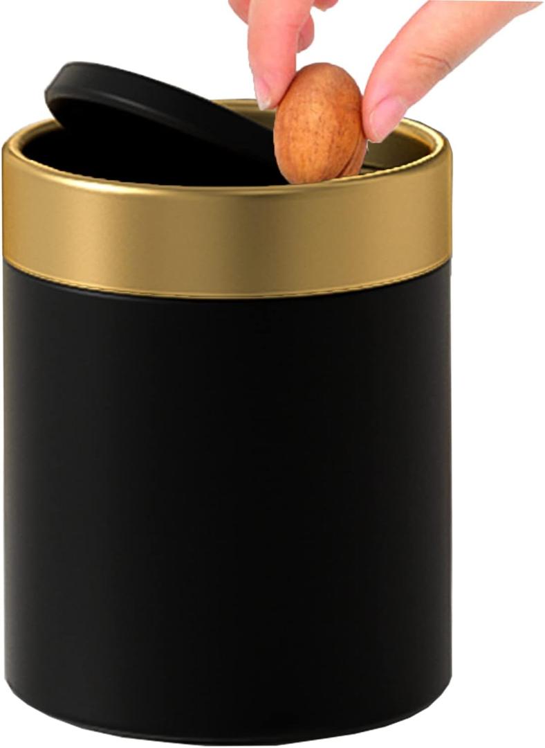 Mini Trash Can with Lid, Metal Small Tiny Mini Trash Bin Can, Mini Countertop Trash Cans for Desk Car Office Kitchen, Swing Top Trash Bin 1.5 L/0.40 Gal (Black)