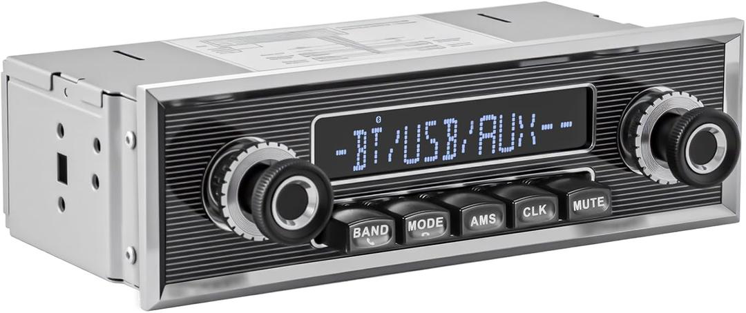 Single Din Classic Car Stereo: Vintage Retro Style Radio for Truck - Bluetooth LCD Display AM FM Receiver USB AUX-in Pre-amp Subwoofer Output