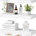 QEEIG Bathroom Shelves Over Toilet - Wall Mounted Floating Shelves Toilet Paper Storage Small Farmhouse Decor Shelf 16 inch Set of 3, White (019-W3)