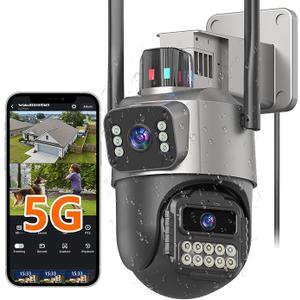 5G Security Camera Outdoor, 6MP Dual Lens 6X PTZ Outside Cameras for Home Security, IP66 Waterproof Wired,2Way Audio,Motion Tracking,Pan/Tilt,Color Night Vision, Light Alarm, 24/7 SD Recording/Cloud