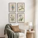 Framed Vintage Botanical Wall Art, 4 Piece Rustic Floral Painting Canvas Prints for Living Room Bedroom Dining Room Kitchen Hallway, Flower Butterfly Pictures for Farmhouse Wall Decor, 12x16 Inch