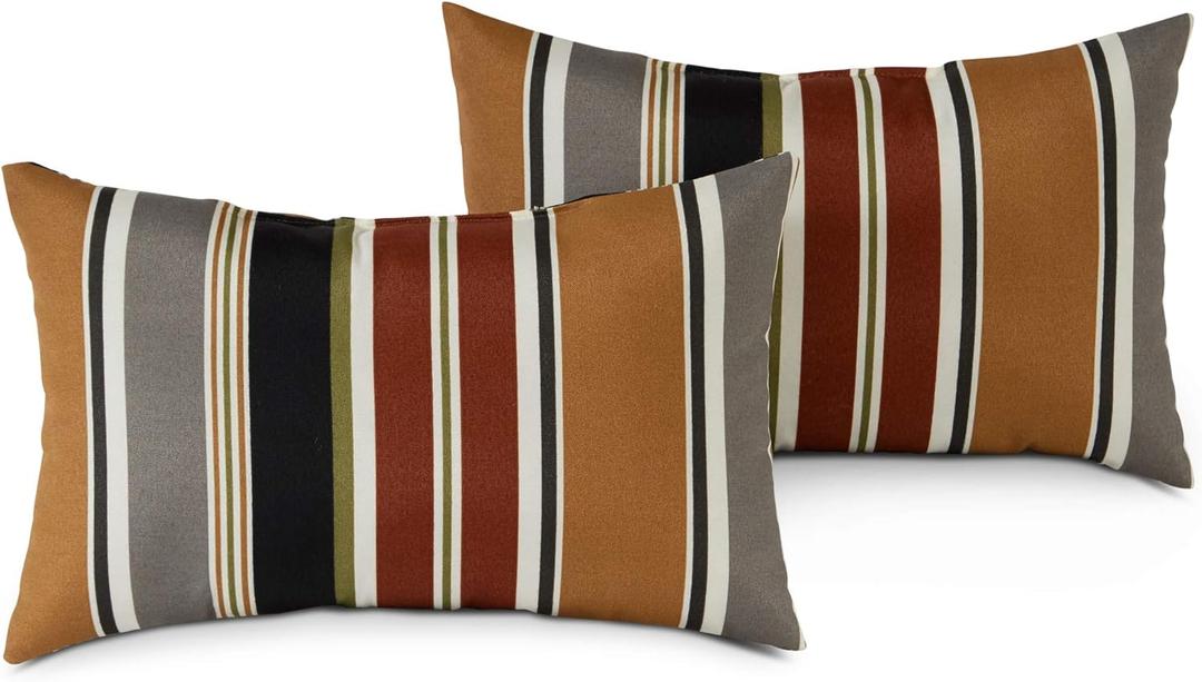 Greendale Home Fashions Outdoor 19x12 inch Rectangle Decorative Throw Pillow, 2-Pack, Espresso Stripe 2 Count Greendale Home Fashions Outdoor 19x12 inch Rectangle Decorative Throw Pillow, 2-Pack, Espresso Stripe 2 Count