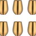 6 Pack Stemless Tumbler Glass, 17 OZ 18/8 Stainless Steel Unbreakable Glasses, Beer Glasses Cup Beer Mugs Set for Cocktails, Beer, Champaign, Whiskey, Juice (Gold)