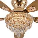 Crystal Ceiling Fan Fandelier with Lights-Ceiling Fans with Lights,50" Low Profile and Remote Control, Flush Mount, Reversible, Dimmable, Noiseless,Gold Ceiling Fan for Bedroom