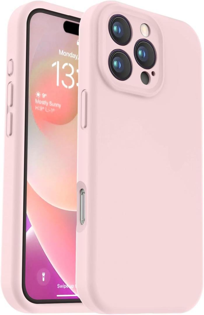 Vooii Compatible with iPhone 16 Pro Case, Liquid Silicone Upgrade [Camera Protection] [Soft Anti-Scratch Microfiber Lining] Shockproof Phone Case for iPhone 16 Pro 6.3 inch - Chalk Pink