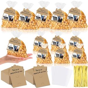150 Set Open House Popcorn Bags with Tag Real Estate Agent Business Card Paper House Shaped Gift Popcorn Candy Biscuits Bags Open House Signs for real estate for Estate Agent Favors (2 Style)