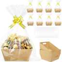 Ysglory 8Pcs Empty Gift Basket Set Thick Kraft Cardboard Basket to Fill with 8 Wrap Bags 8 Bows Large Gift Baskets Box for Christmas, Valentines Day, Birthday, Thanksgiving, Wedding