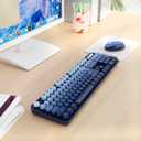 Nowlike Wireless Keyboard and Mouse Combo, Retro Typewriter Keyboard with Round Keycaps, Full-Size Ergonomic, Blue, Ideal for Windows PC, Home, Office, and College, Wireless Keyboard Mouse Combo