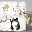Funny Frog Shower Curtain Bathroom Set 71Wx71H Inches Asian Style Traditional Landscape Scenery Japanese Golden Plum Blossom Sun Bath Accessories Mountain Art Home Decor Fabric 12 Pack Hooks