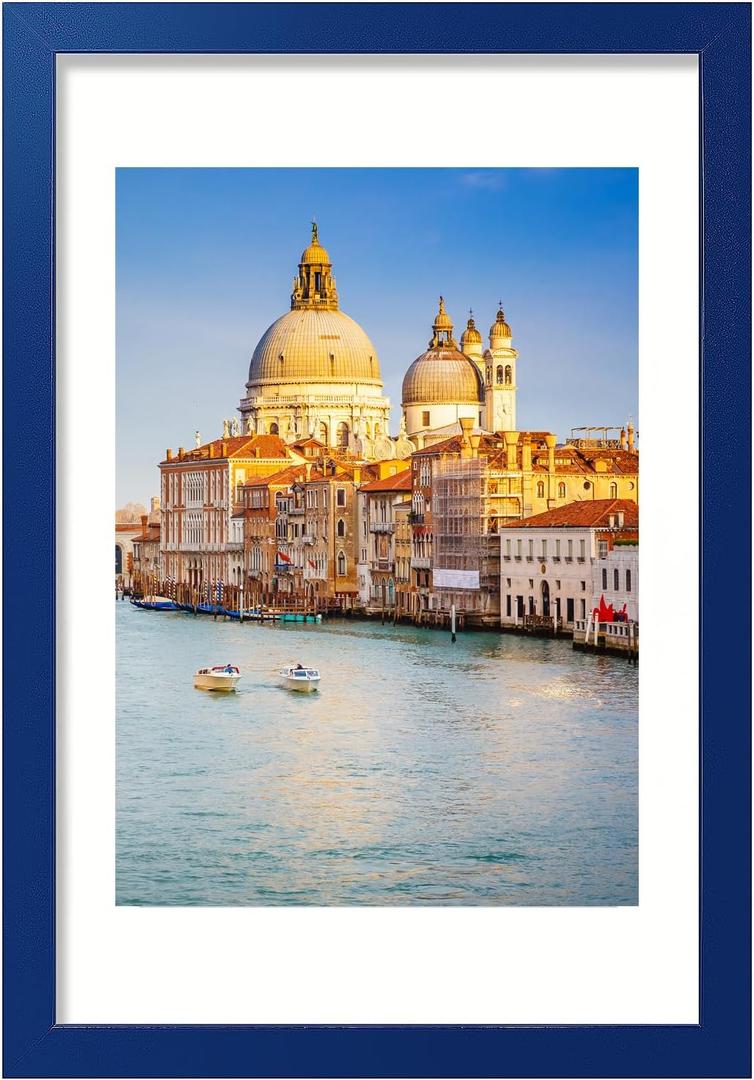 wyooxoo 11x17 Picture Frame Dark blue Solid Wood Photo Frames Display Pictures 8x12 with Mat or 11x17 Without Mat Colorful Frame For Tabletop Display or Wall