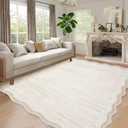 GarveeHome Modern Rug for Living Room 9x12 Large Scalloped Carpet, Non-Shedding Contemporary Easy Cleaning Mats, Solid Color Beige Indoor Rug for Office, Dining Room, Playroom, Bedroom