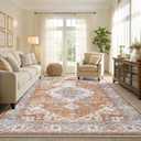 Smiry Area Rugs for Living Room Bedroom, Machine Washable 9x12 Vintage Rug, Soft Plush Bedside Floor Carpet for Farmhouse Nursery Kitchen Laundry Home Decor, Rust (9' x 12')