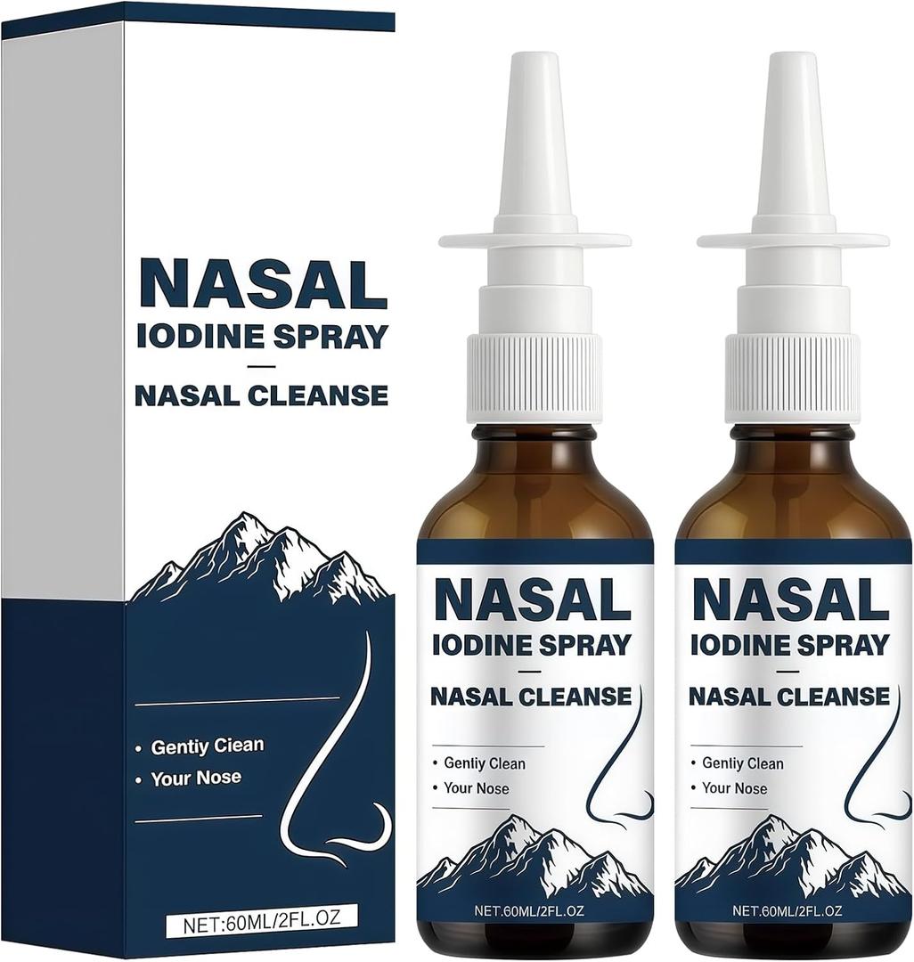 2Pcs Iodine Nasal Spray, Daily Nasal Cleanse & Care Mist, Refreshes Nasal Passages, Fine Mist Non-Medicated Nasal Spray - 150+ Uses per Bottle for Dry Air, Travel & Daily Use