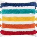 Rainbow Boho Throw Pillow Covers 18x18 Inch - Hand Tufted Cotton with Playful Tassels | Multicolor Stripes Pattern | Vibrant Nursery Kids Room Decor Sunset Rainbow Pack of 1,18" x 18" B