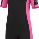 Hevto Kids Wetsuit Shorty for Boys Toddler Girls Youth 2mm Neoprene Thermal Wet Suit Front Zip for Swimming Snorkeling Surfing Diving (10 Slim, K1S-Front Zip-Pink)