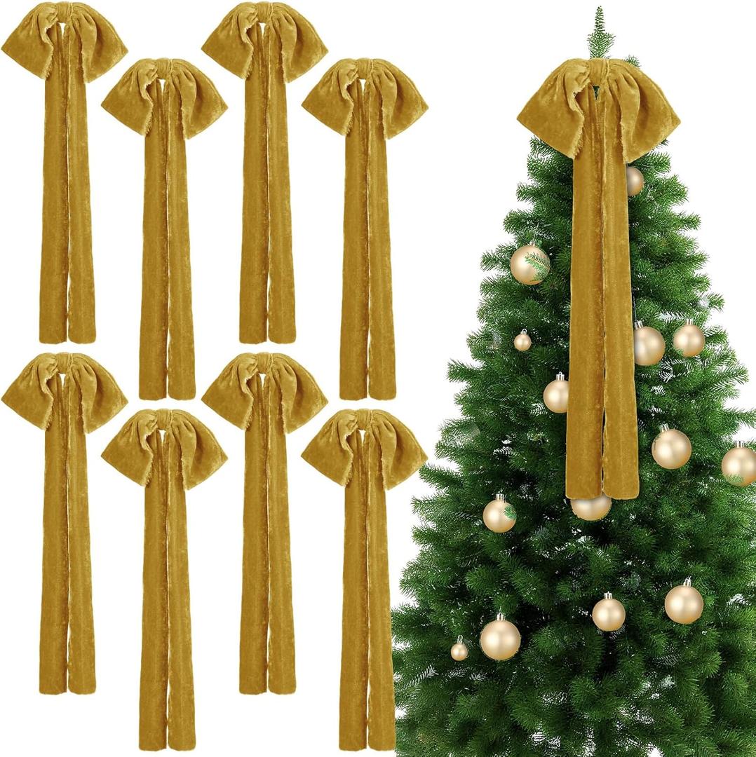 Daifunli 8 Pcs Extra Large Valentines Day Velvet Bows, 17.7 x 8.7 Vintage Raw Edge Ribbon Swag Bows for Romantic Home Decor, Door Wall Mantel Hanging Decorations(Khaki,8.7 x 17.7 x 3 in)