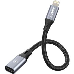 AGVEE 2 Pack 4 inch 30W USB-C Female to Lightning Cable Adapter, Type-C to 8 Pin Male PD Fast Charging Converter Cord Data Sync Connector for iPhone 13 12 11 Airpods iOS Device, Carplay, Dark Gray (4 inch+4 inch)