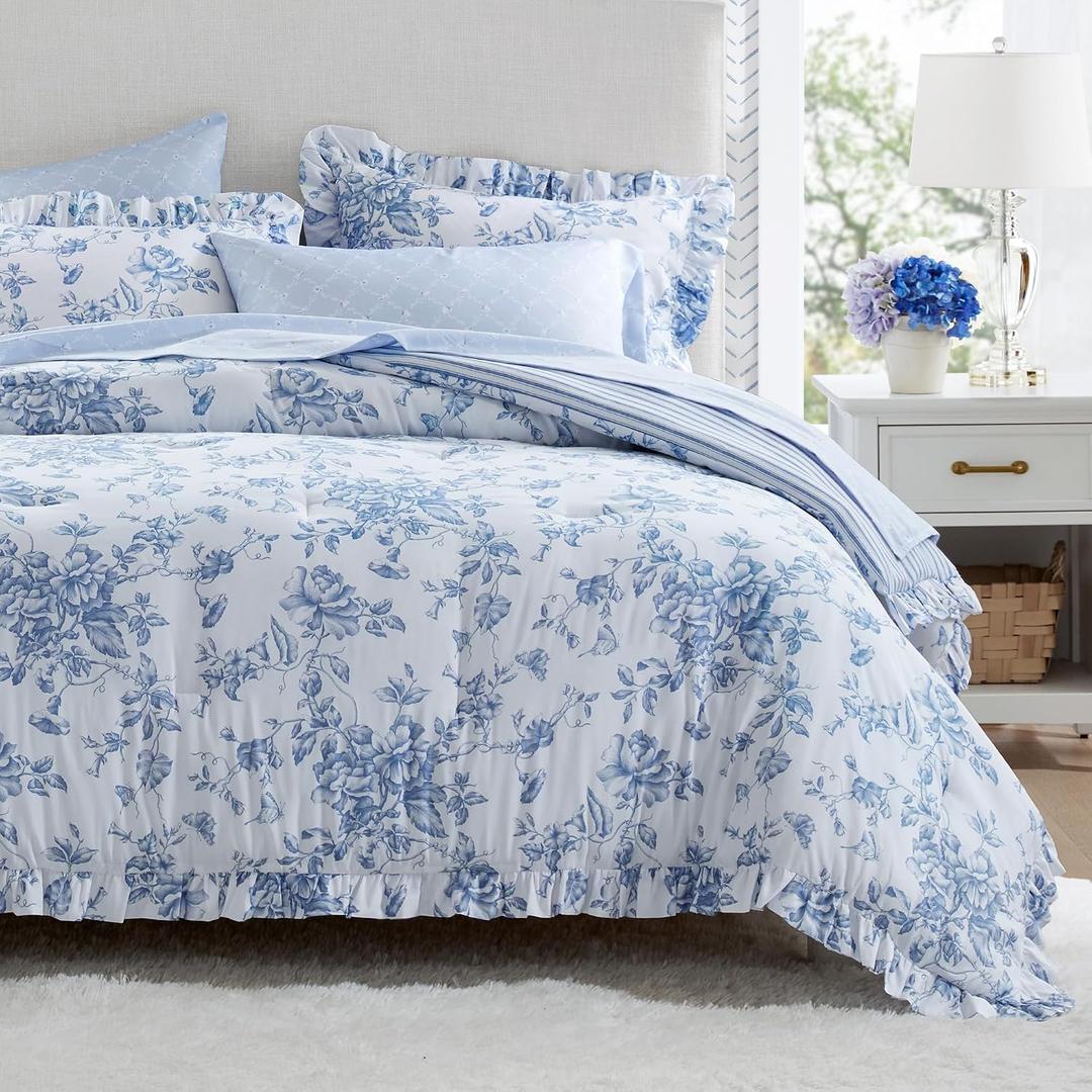 Madison Park Essentials Blue Floral Comforter Set with Sheets King,7pc