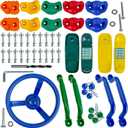 KINSPORY 17 Pack Playground Accessories for Kids - 10pc Colourful Rock Climbing Holds, 4pc Climbing Handles & Grips, 2pc Play Phones and Steering Wheel for Wooden Playset, Swing Set & Tree House
