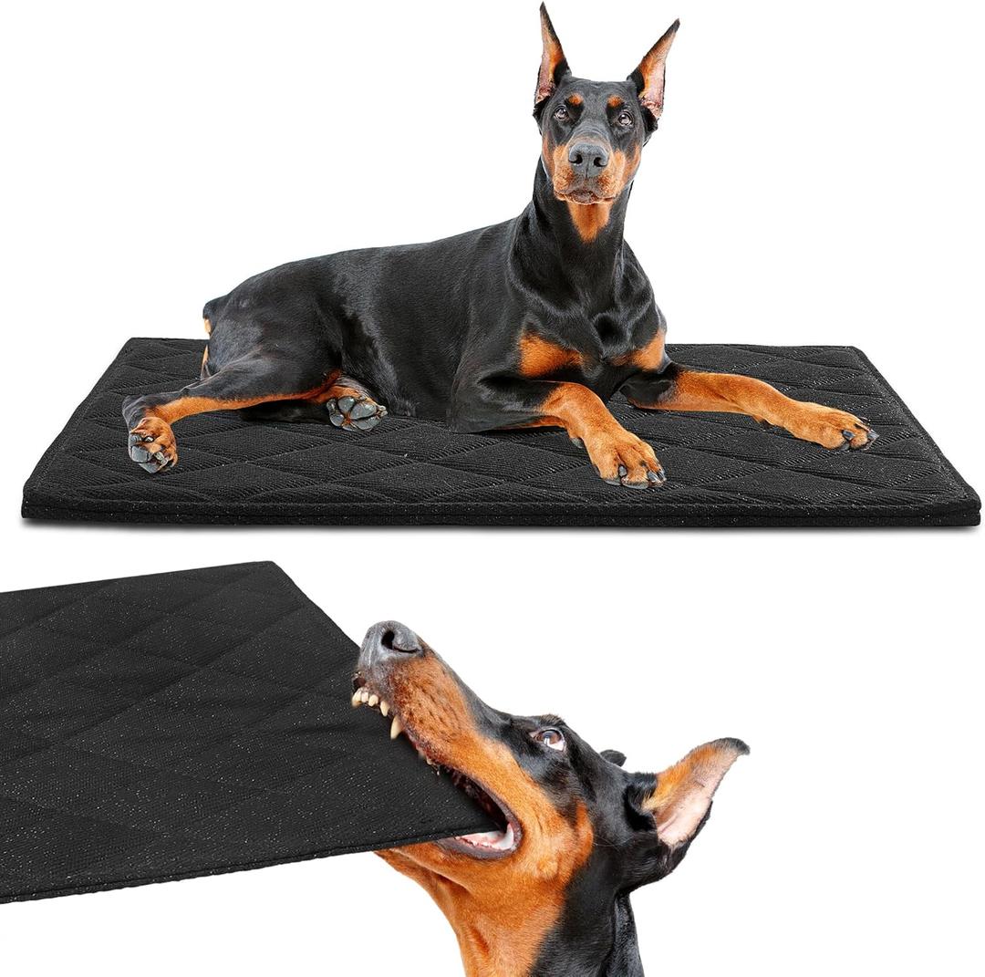 HOMBYS Indestructible Dog Bed Chewproof & Waterproof Dog Pad for Crazy Digger & Aggressive Chewers, Quilted Dog Mat Machine Washable, Durable Puppy Crate Mats, Kennel Pad (Black, 17"x23")