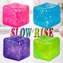 4Pack Glitter Squishy Cube, Nice Stress Cubes for Adults - Slow Rise Glitter Square Gel Stress Balls , Malt Sugar Stress Balls, Sensory Fidget Toys Squishys - Relieve Anxiety/Autism/ADD/ADHD
