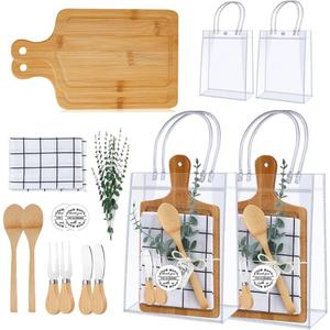 2 Set 18 Pcs Baby Shower Prizes for Game Winners Baby Shower Favors for Guests Gift Bamboo Cheese Board Set with Gift Bags Spoon Knives Forks Plaid Towel Thank You Tags for Party Wedding Bridal Favor