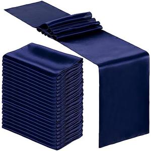 Bencailor 12  Pcs Satin Table Runner Bulk 12 x 108 Inches Long Table Runners Bright Smooth Fabric Tablecloth for Wedding Banquet Birthday Fall Halloween Christmas Party Decorations (Navy Blue)