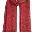MiaoChoice Pashmina Shawl and Wraps for Weddings, Reversible Paisley Floral Scarf for Women, Cashmere Feel Winter Large Blanket Scarf (XYG2532-Type2-RoseRed)