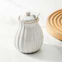 Sugar Bowl with Lid and Spoon, Ceramic Sugar Container for Coffee Bar, Sugar Jar Holder Sugar Dispenser Bowl for Sea Salt, Spice and Sugar, Glazed White