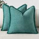 MIULEE Decorative Teal Throw Pillow Covers 20x20 Inch Set of 2 Soft Cozy Boho Farmhouse Couch Pillow Covers with Tassels Chenille Accent Pillowcases for Spring Sofa Bed Living Room Home Decor