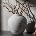 Handcrafted Rustic Textured Ceramic Home Decor Dried Flower Vase | Grey white matte rustic finish Large minimalist modern aesthetic 8.3 inch table centerpiece Farmhouse dried floral display