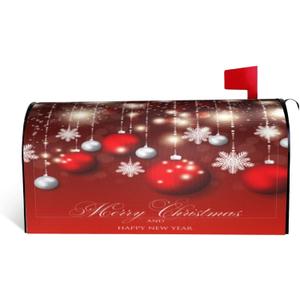 Christmas Mailbox Covers Red Glitter Snowflake Ball Magnetic Letter Post Box Cover Standard Size 25.5 x 21 Inch Garden Yard Home Decorative