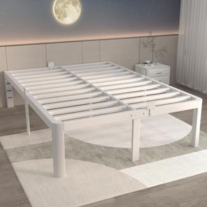 ITIMIDI 16 Inch White Bed Frame King Size with Round Corner Legs, Metal Platform Bed Frame King, Storage Space, No Box Spring Needed, Heavy Duty Steel Support 3500 LBS, Noiseless, Easy Assembly