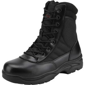 NORTIV 8 Men's Military Tactical Work Boots Side Zipper Leather Motorcycle Combat Boots Trooper(6-8 Inches) (12, Black-8 Inches)