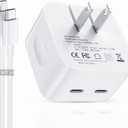 35W Dual USB C Port Compact Power Adapter, Compatible with iPhone 16/15/14, MacBook Air, iPad, Air Pods, Foldable Type C Wall Charger Plug, Includes 6.8Ft C to C Cable