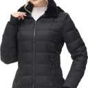 Women Warm Winter Down Puffer Jacket-Hooded Winter Puffer Coat for Women with Faux Fur Lined Hood and Collar (Small, Black)