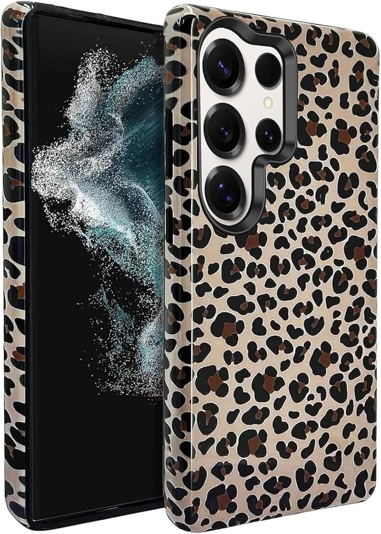 J.west Dual Layer Shockproof for Samsung Galaxy S22 Ultra Case 6.8 inch Cute Animal Leopard Hybrid Cover for Girls Women Aesthetic Heavy Duty Protective Phone Cases Cheetah